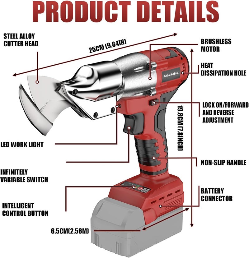 Labfintom Cordless Sheet Metal Cutter Brushless for Mil-waukee 18v Battery(Tool Only), Metal Shears 360 Degree Pivoting Head, Electric Metal Scissors for Cutting Stainless Sheet, Metal, Iron, 221 Ft-Lbs Torque - Image 2